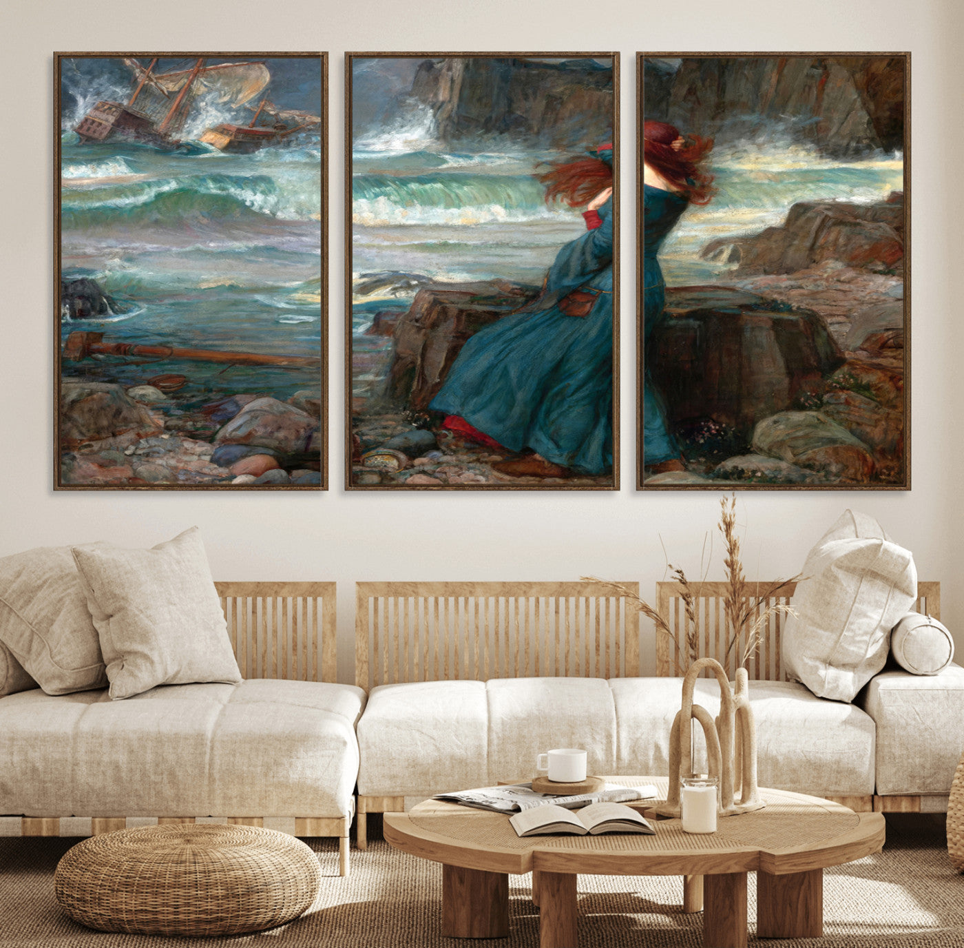 1-MGV-CV-36X24-Miranda by the Shore Wall Art Canvas Print – Tempest Scene Ocean Storm – Ready to Hang