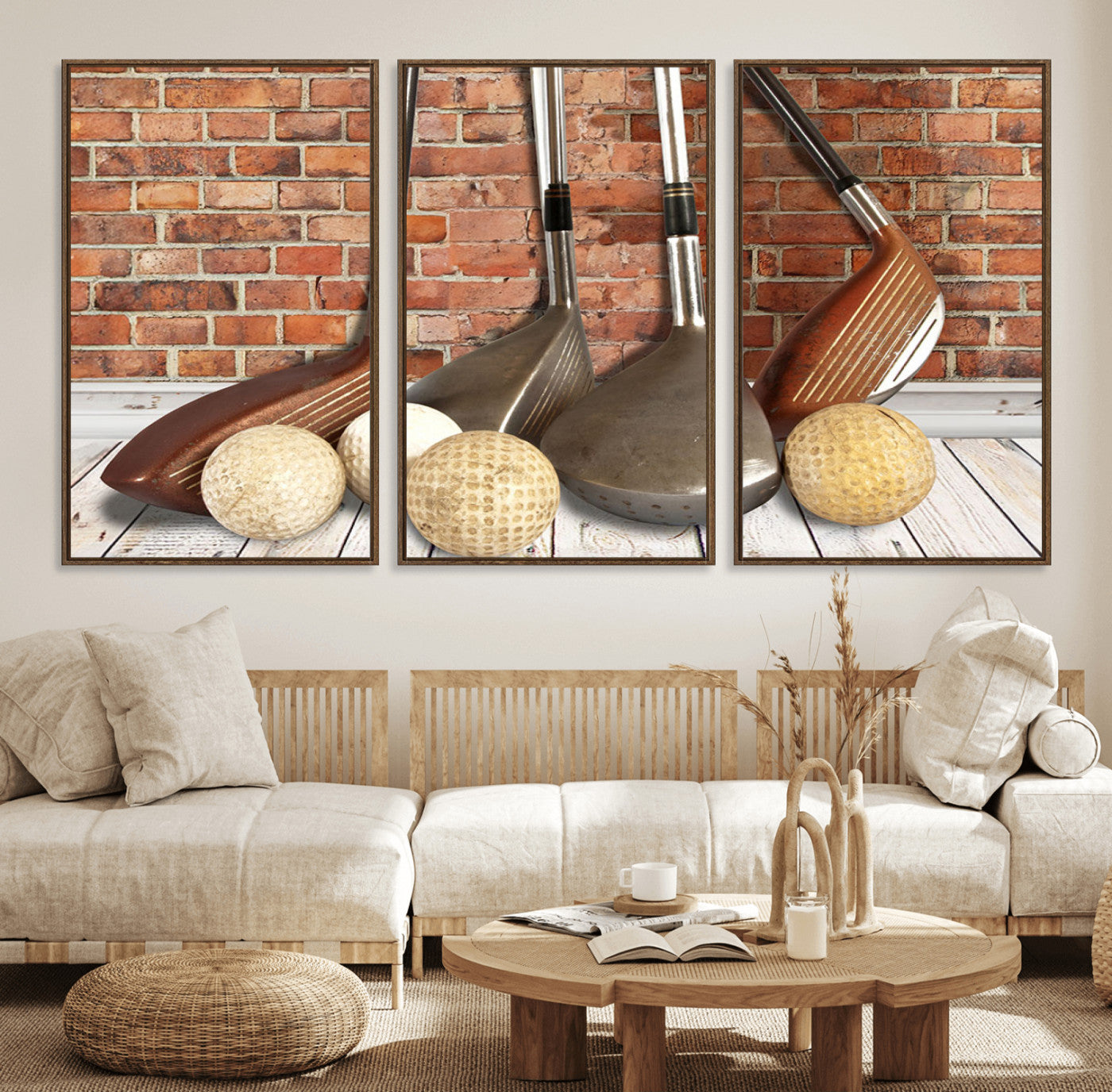 71818-MGV-FC-60X30-3P_Walnut-Vintage Golf Ball Wall Art Canvas Print | Golf Decor for Man Cave or Office | Ready to Hang and