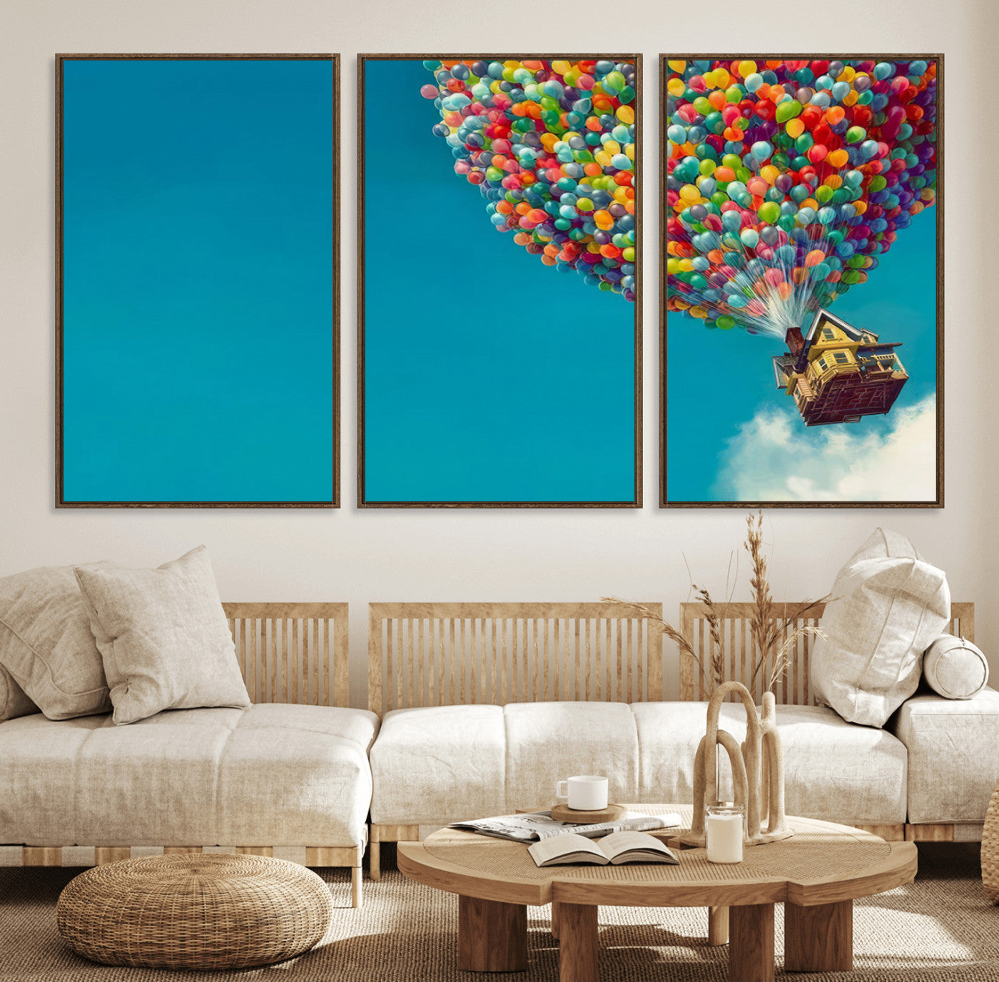 47007-MGV-FC-60X30-3P_Walnut-Carl Fredricksen, Up Movie Wall Art, Colorful Balloon House Art | Whimsical Wall Decor for Living