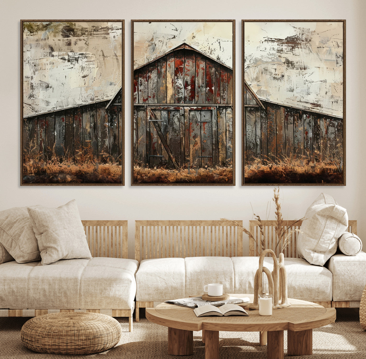 94486-MGV-FC-60X30-3P_Walnut-Rustic Barn Wall Art | Farmhouse Wall Decor Canvas Print | Ready to Hang Barn Decor for Cabin or