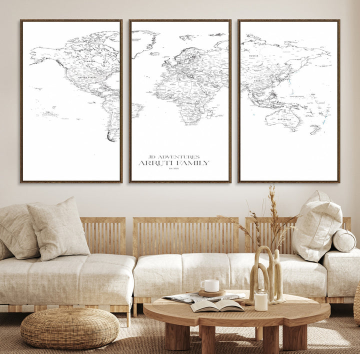 Personalized World Map Wall Art Canvas Print - Custom Push Pin Travel Map Canvas - Framed Map Print for Travel Lover Gift