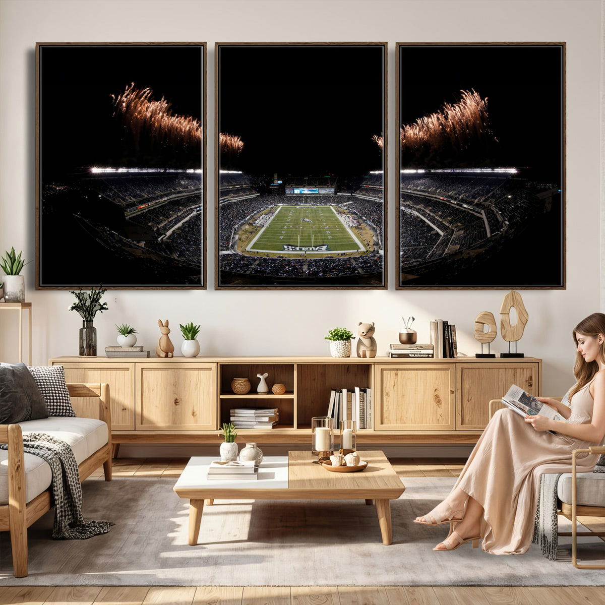 89680-MGV-CV-36X24 - Eagles Field Stadium Wall Art, Philadelphia Eagles Football, Framed and Ready to Hang