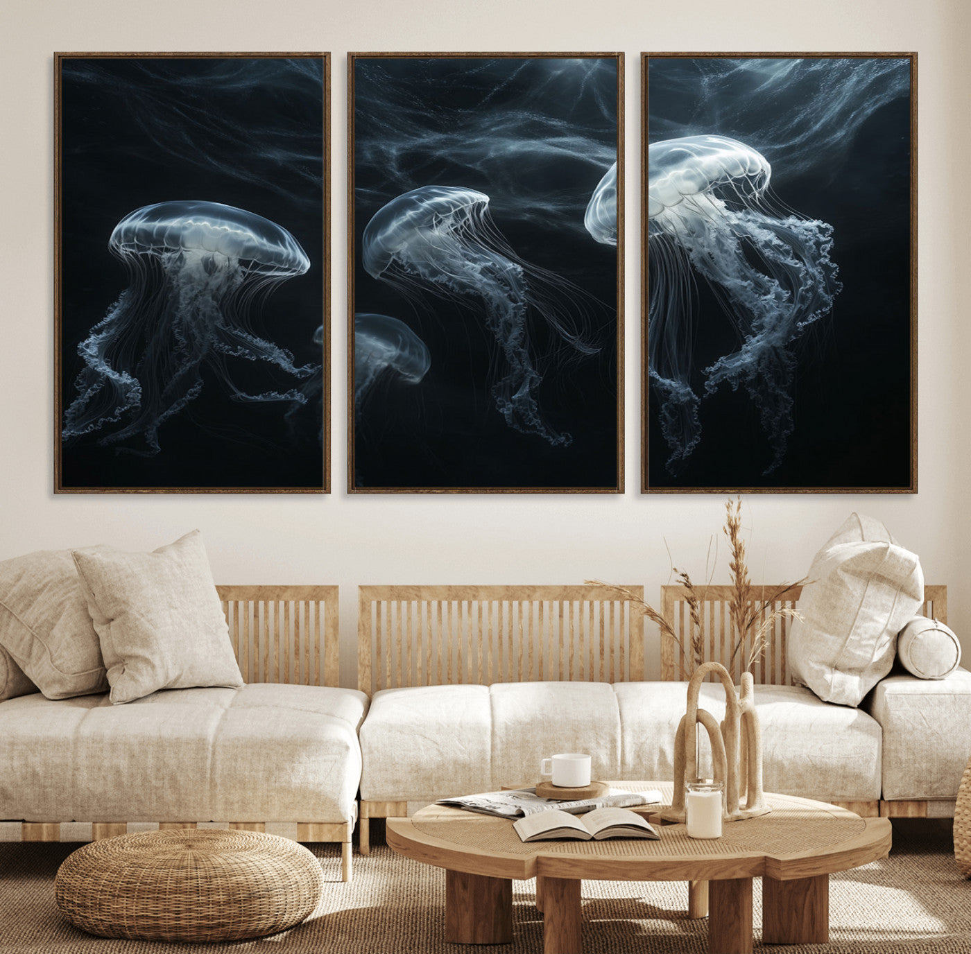 53117-MGV-FC-60X30-3P_Walnut-Jellyfish Wall Art Canvas Print, Elegant Wall Decor