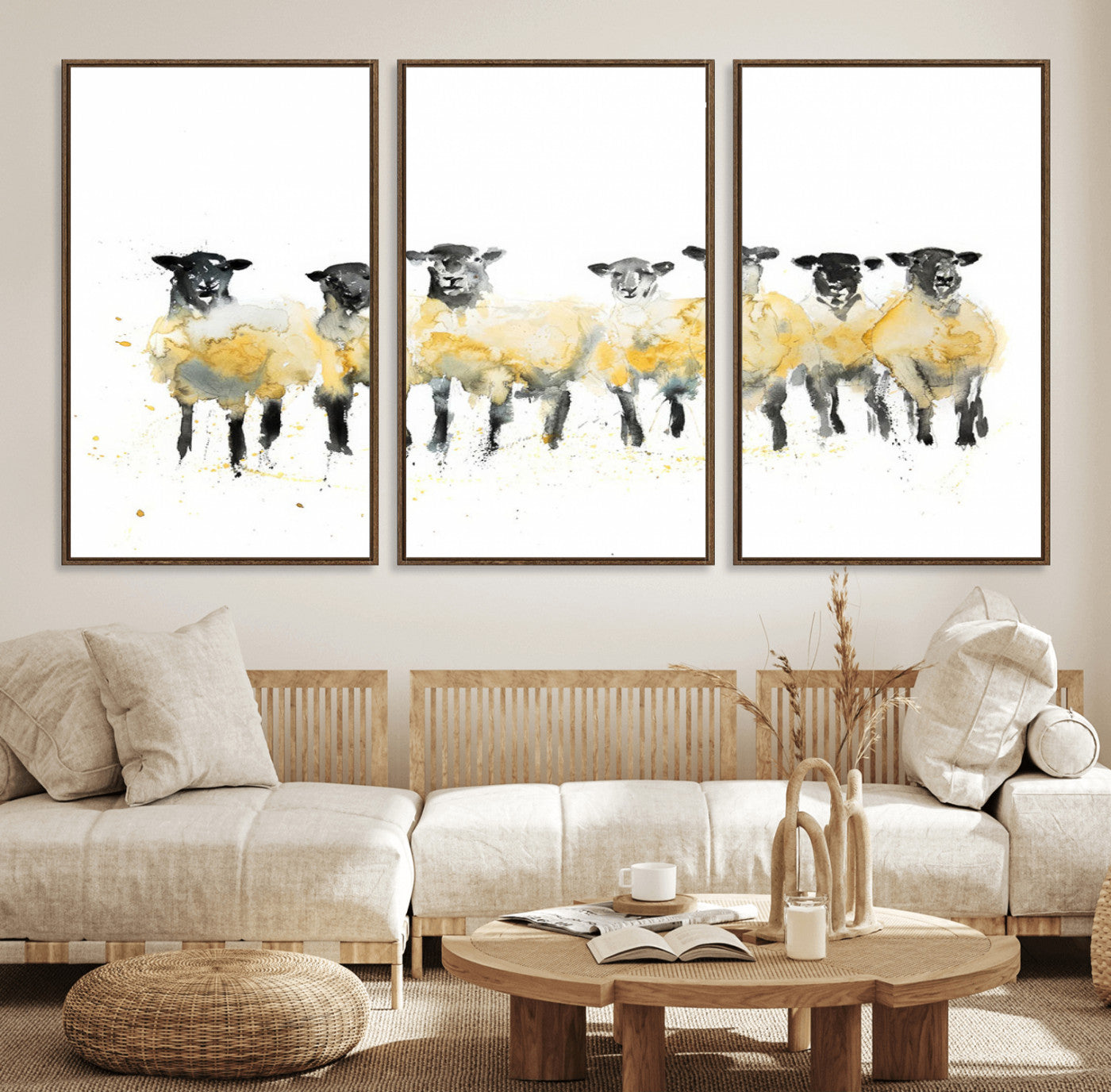 72612-MGV-FC-60X30-3P_Walnut-Farmhouse Wall Art Sheep Print | Ready to Hang Framed Canvas | Rustic Barn Decor