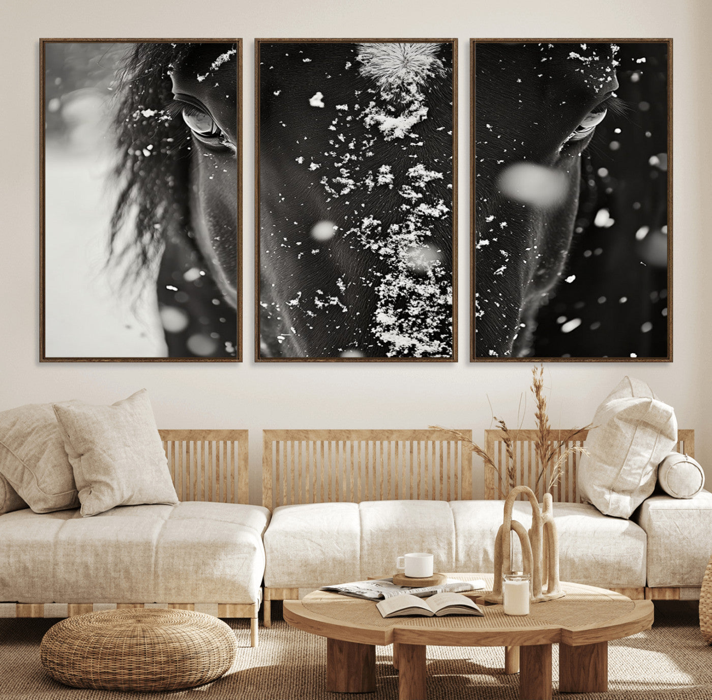 73281-MGV-FC-60X30-3P_Walnut-Winter Horse Snow Wall Art Canvas Print
