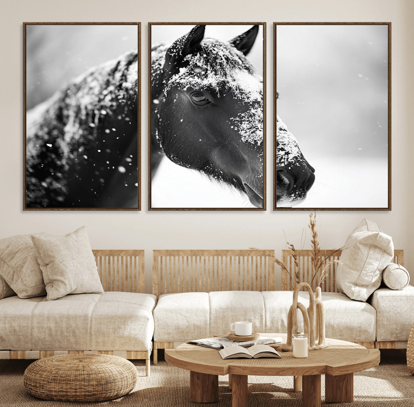 73377-MGV-FC-60X30-3P_Walnut-Horse Canvas Print - Winter Horse Snow Wall Art Canvas Print