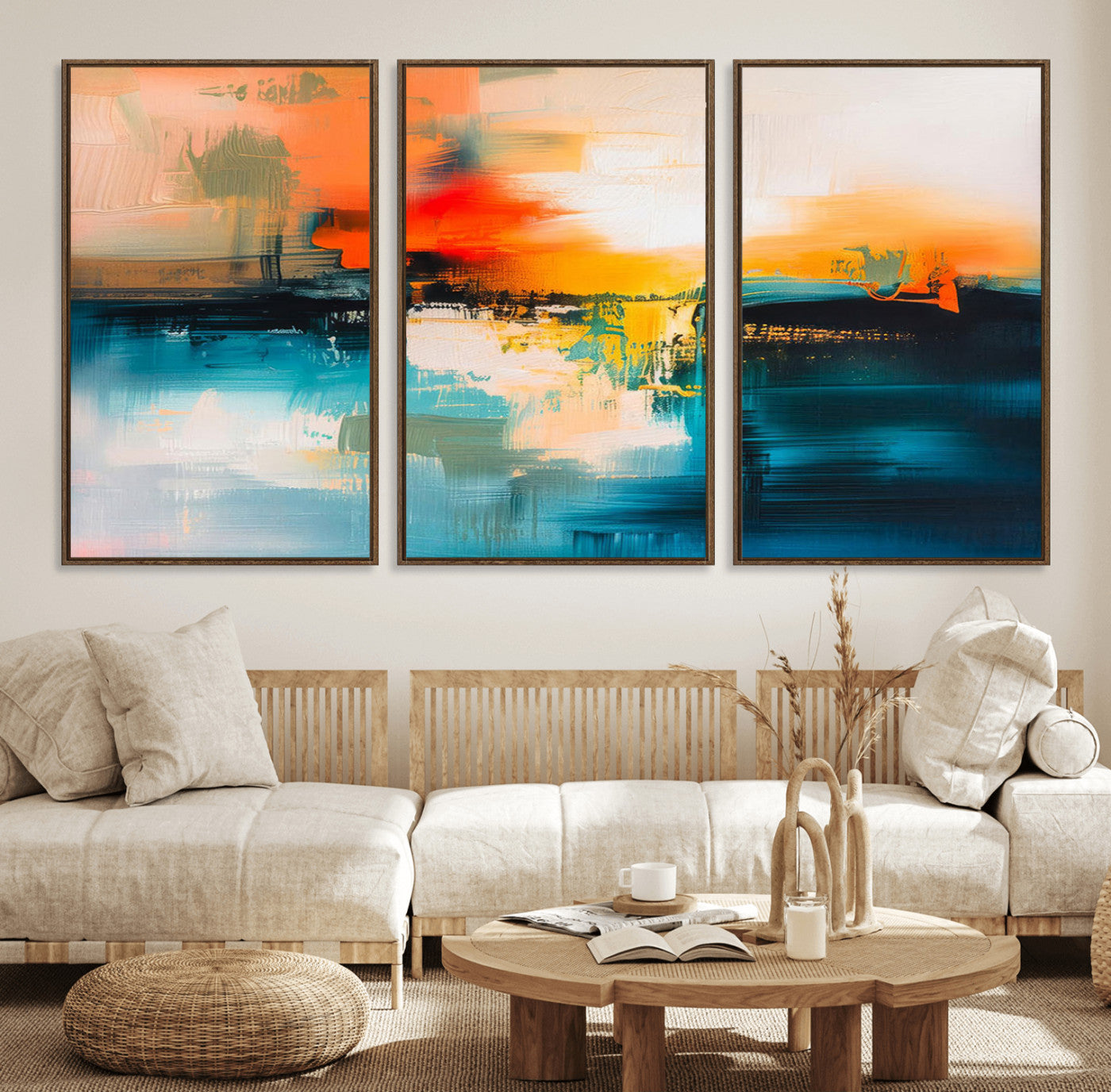 37083-MGV-FC-60X30-3P_Walnut-Colorful Abstract Wall Art | Bold Modern Canvas Print | Ready to Hang and Framed for Living Room or