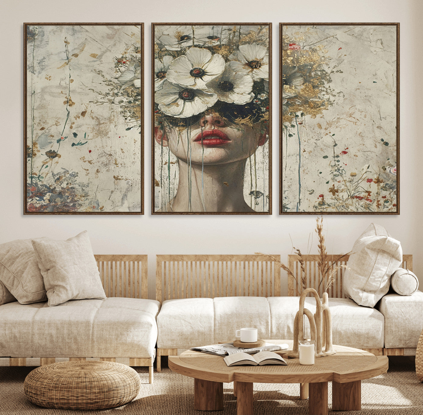 MGV-FC-60X30-3P - Abstract Floral Women Patel Wall Art Canvas Print