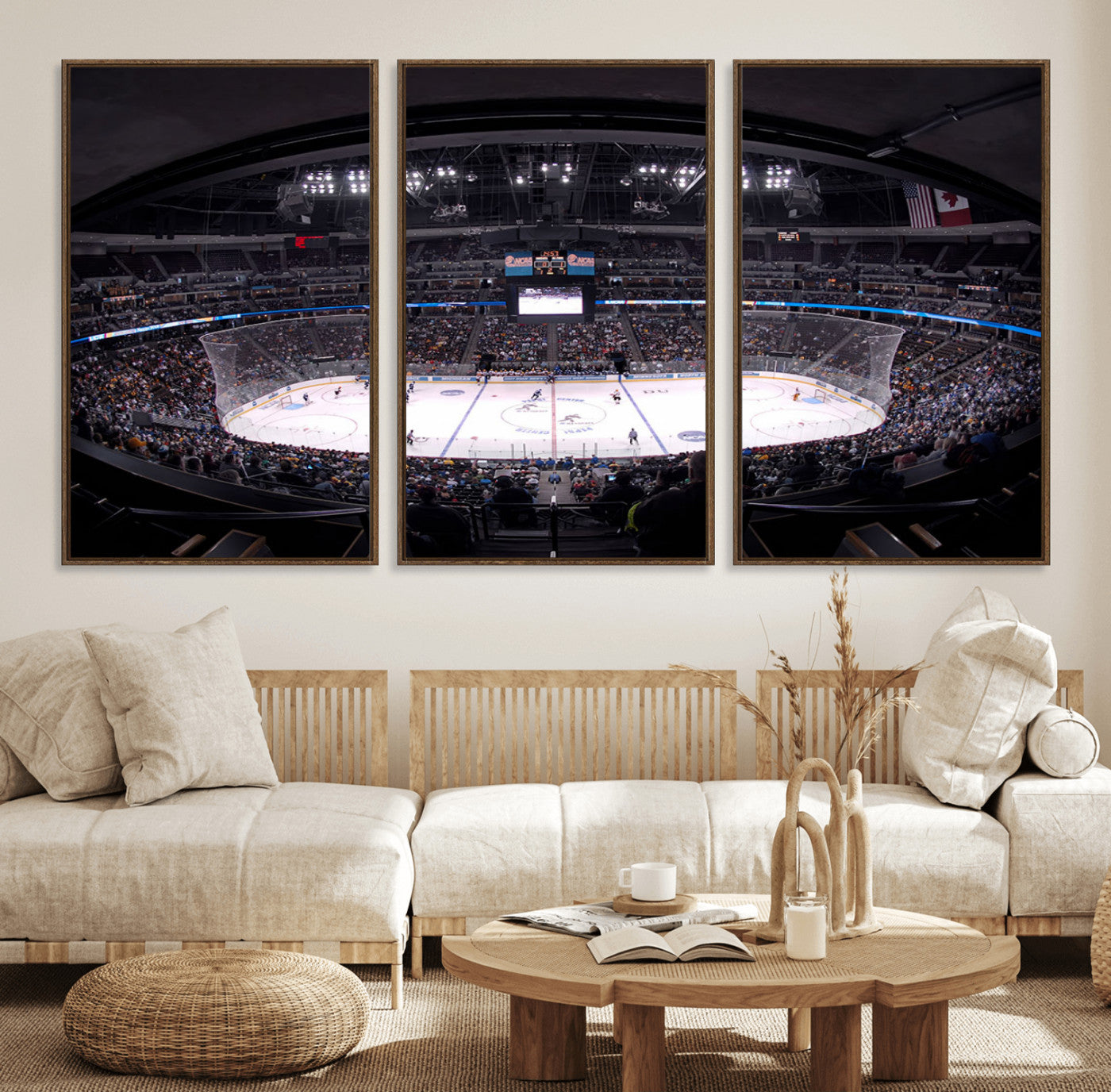 54576-MGV-FC-60X30-3P_Walnut-Ball Arena Denver Colorado Avalanche Hockey Team Wall Art Canvas Print - Denver Ice Hockey Stadium