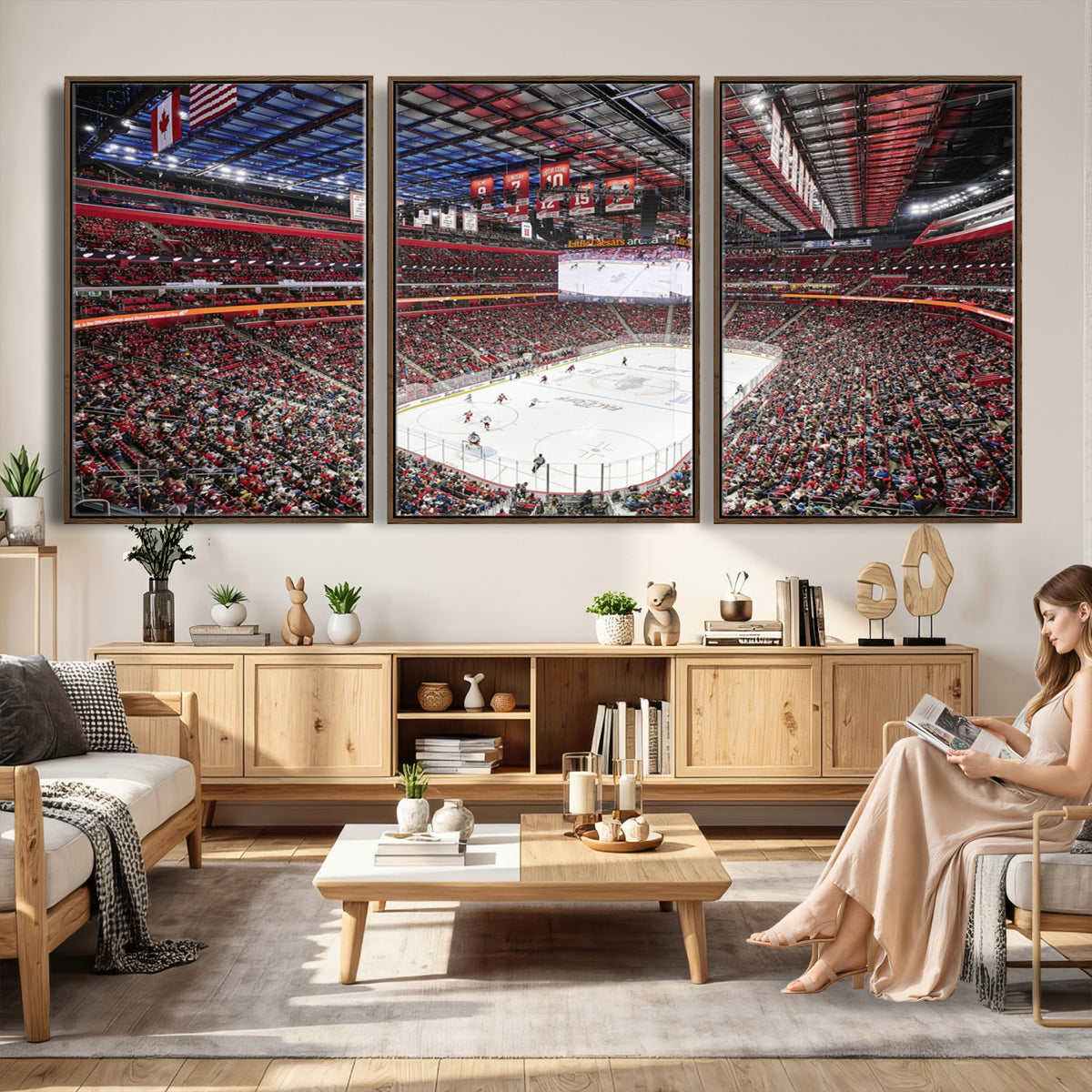 62263-MGV-CV-36X24 - Barton Malow Little Caesars Arena Detroit Wall Art Canvas Print - Detroit Hockey and Basketball