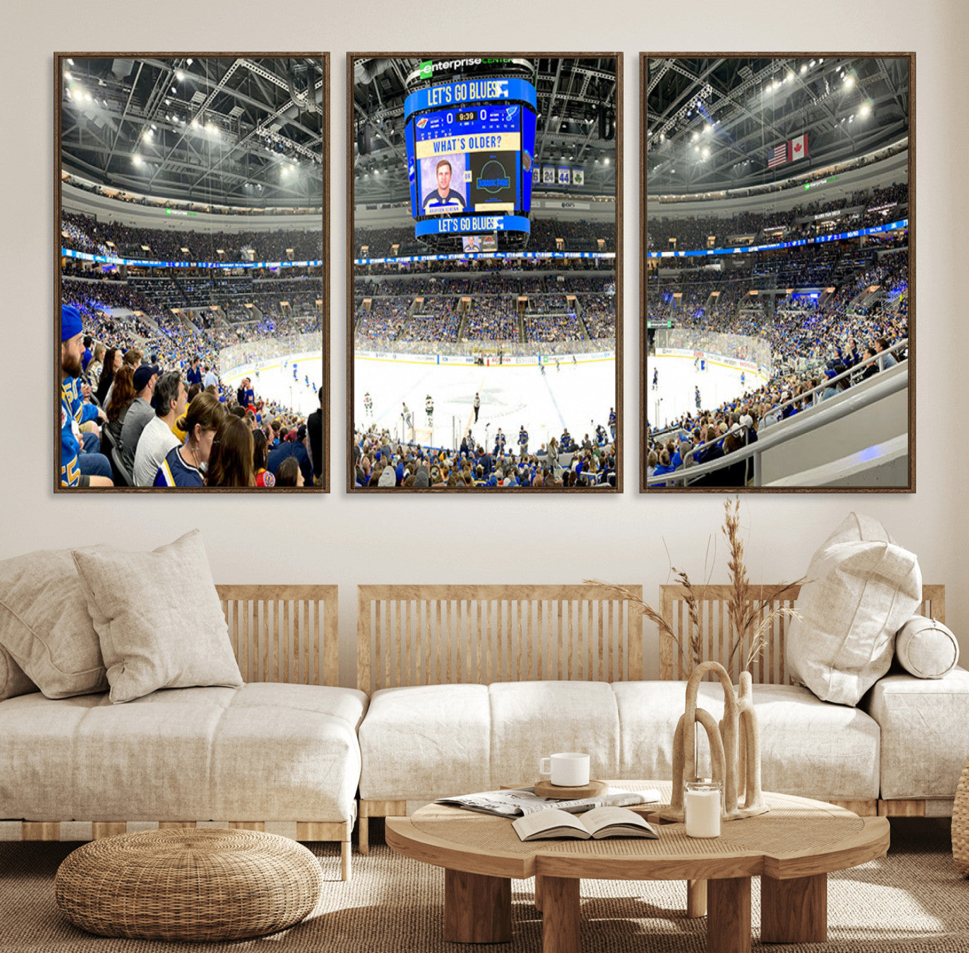 55708-MGV-FC-60X30-3P_Walnut-Enterprise Center | Missouri St. Louis Blues Ice Hockey Stadium Wall Art | Canvas Print | Ready to