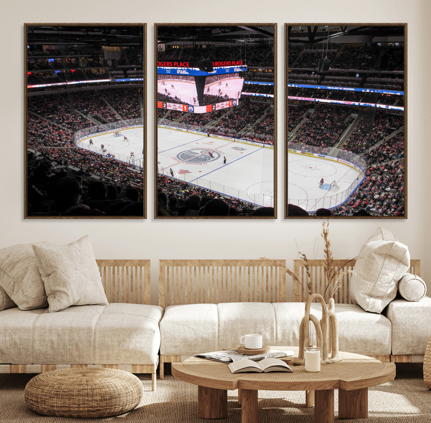 71180-MGV-FC-60X30-3P_Walnut-Rogers Place Edmonton Oilers Ice Hockey Stadium Wall Art, Rogers Place Edmonton Oilers Wall Art