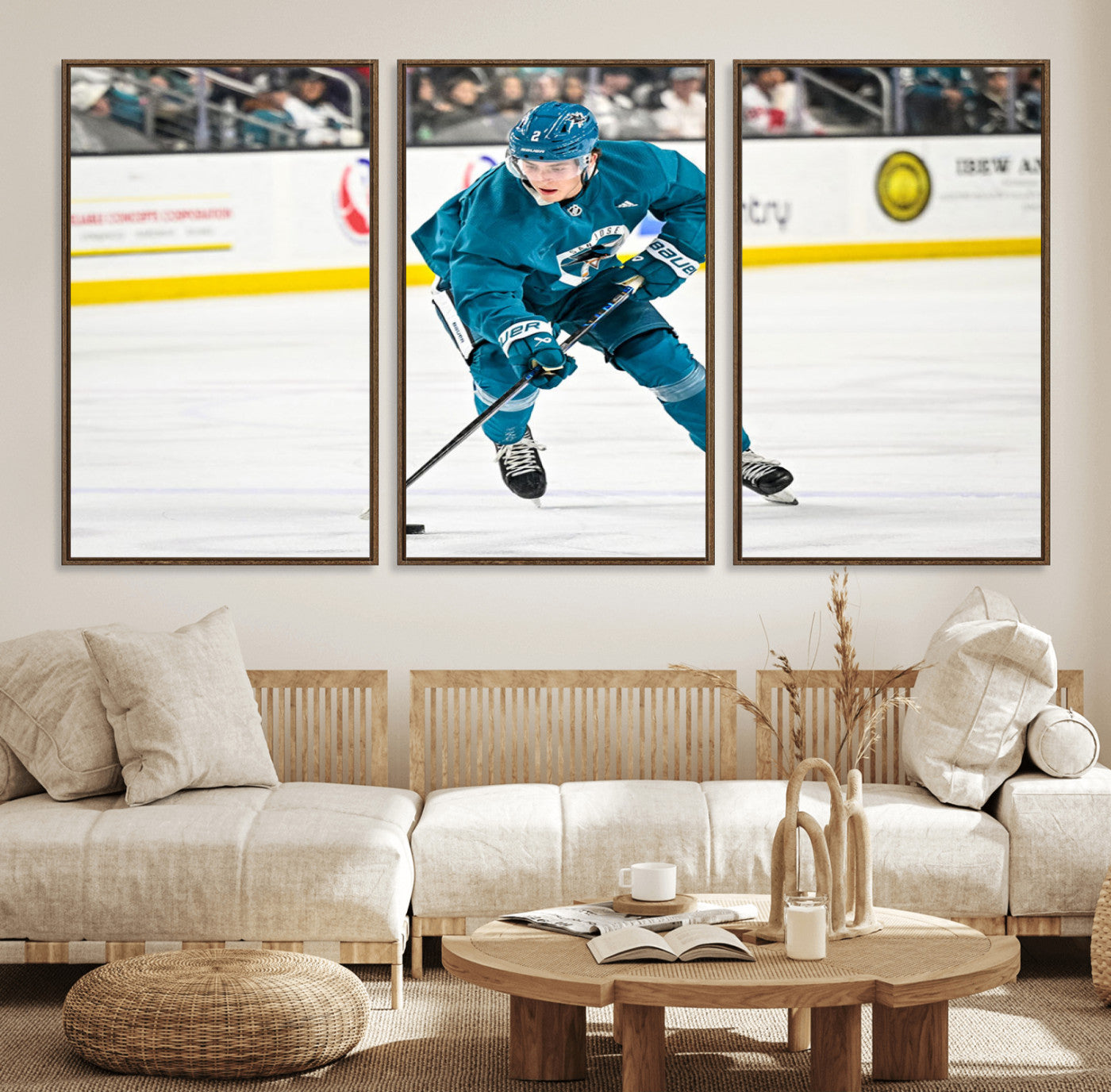 69179-MGV-FC-60X30-3P_Walnut-San Jose Sharks Ice Hockey Player Wall Art Canvas Print