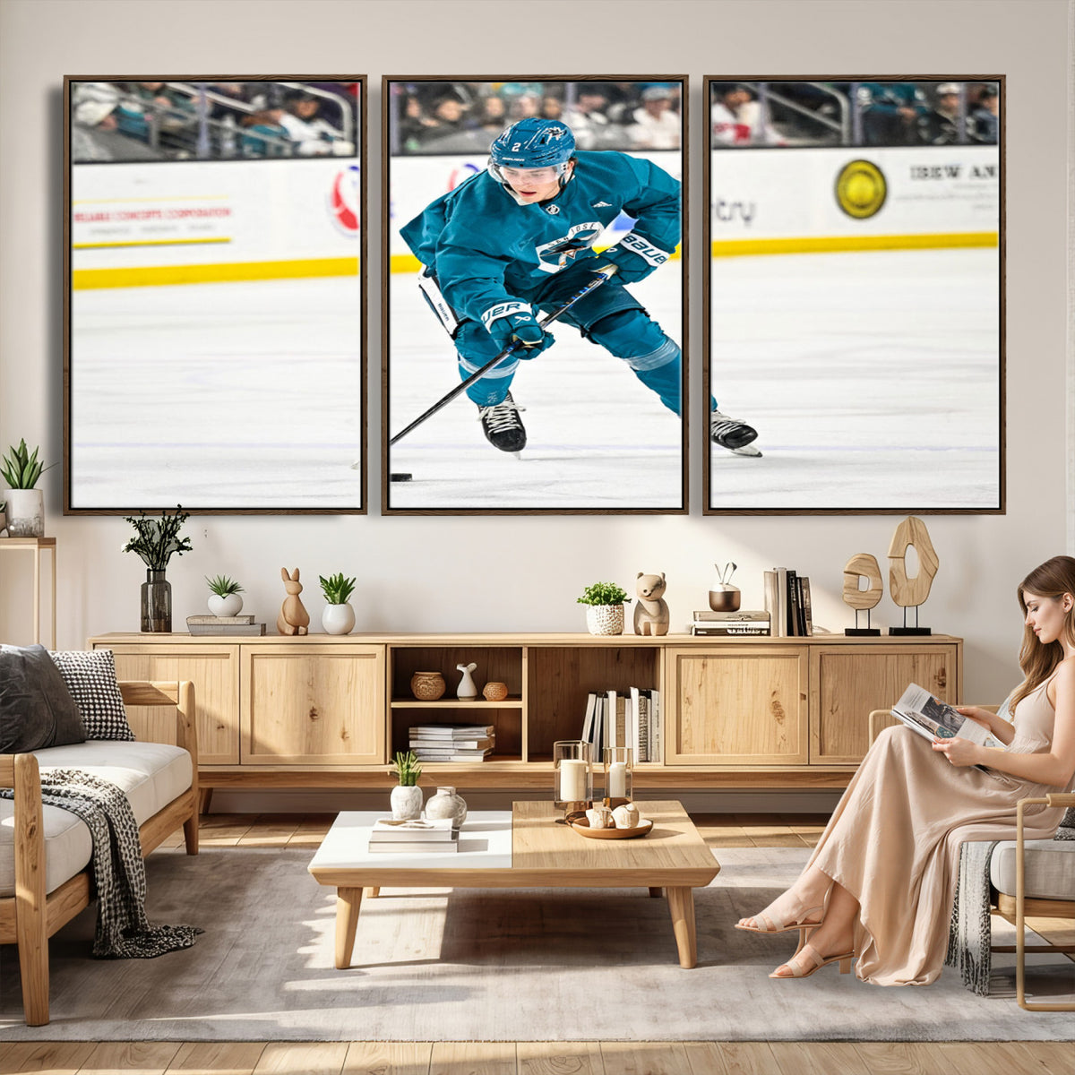 69179-MGV-CV-36X24 - San Jose Sharks Ice Hockey Player Wall Art Canvas Print