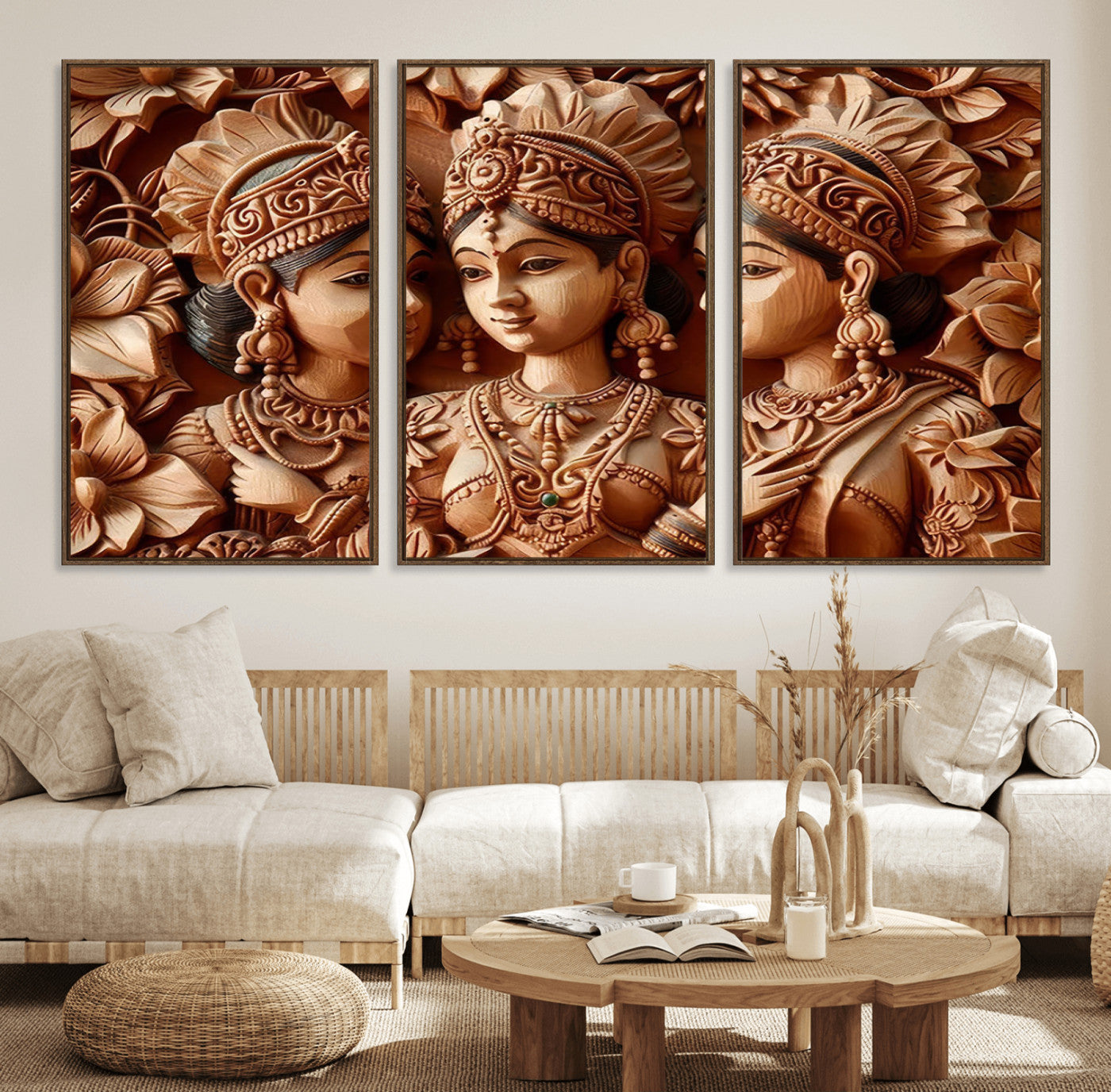 89522-MGV-FC-60X30-3P_Walnut-Indian Woman Statue Wall Art Canvas Print