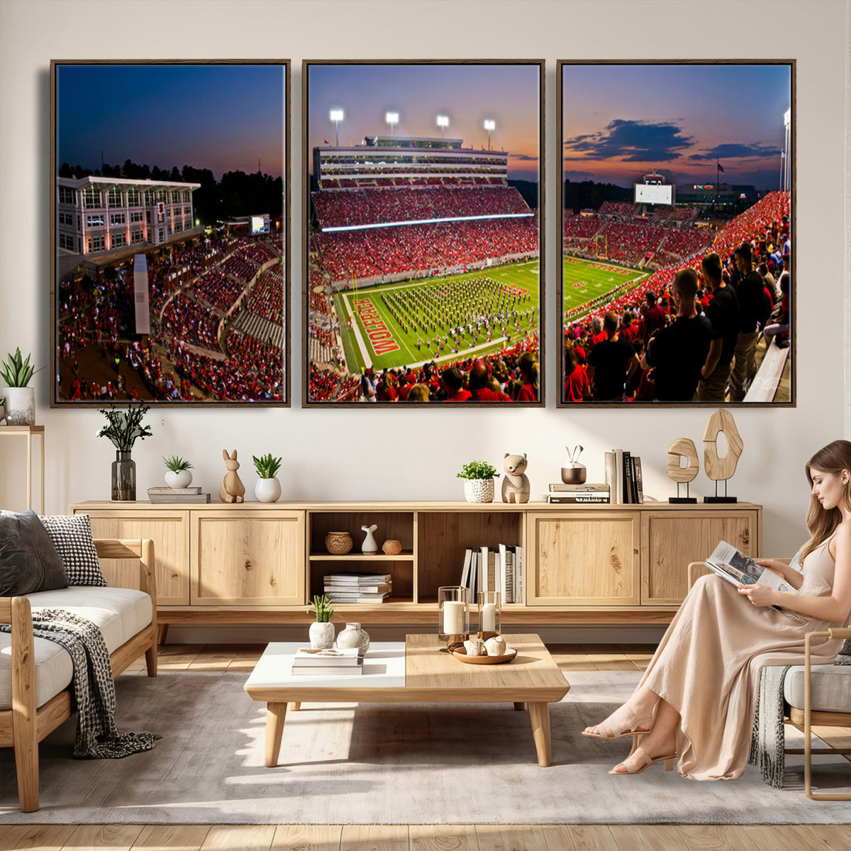 87655-MGV-CV-36X24 - NC State Wolfpack Football Team Print - Raleigh Carter-Finley Stadium Wall Art Canvas Print