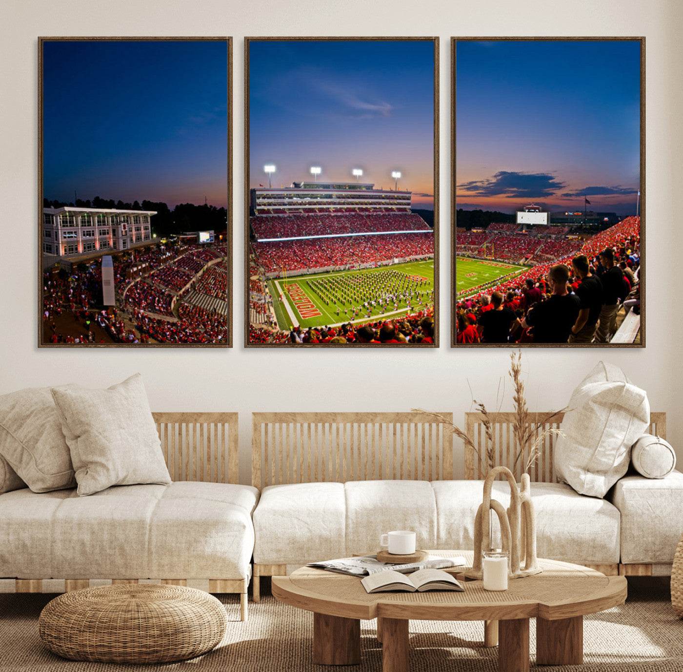 33313-MGV-FC-60X30-3P_Walnut-NC State Wolfpack Football Team Print - Raleigh Carter-Finley Stadium Wall Art Canvas Print