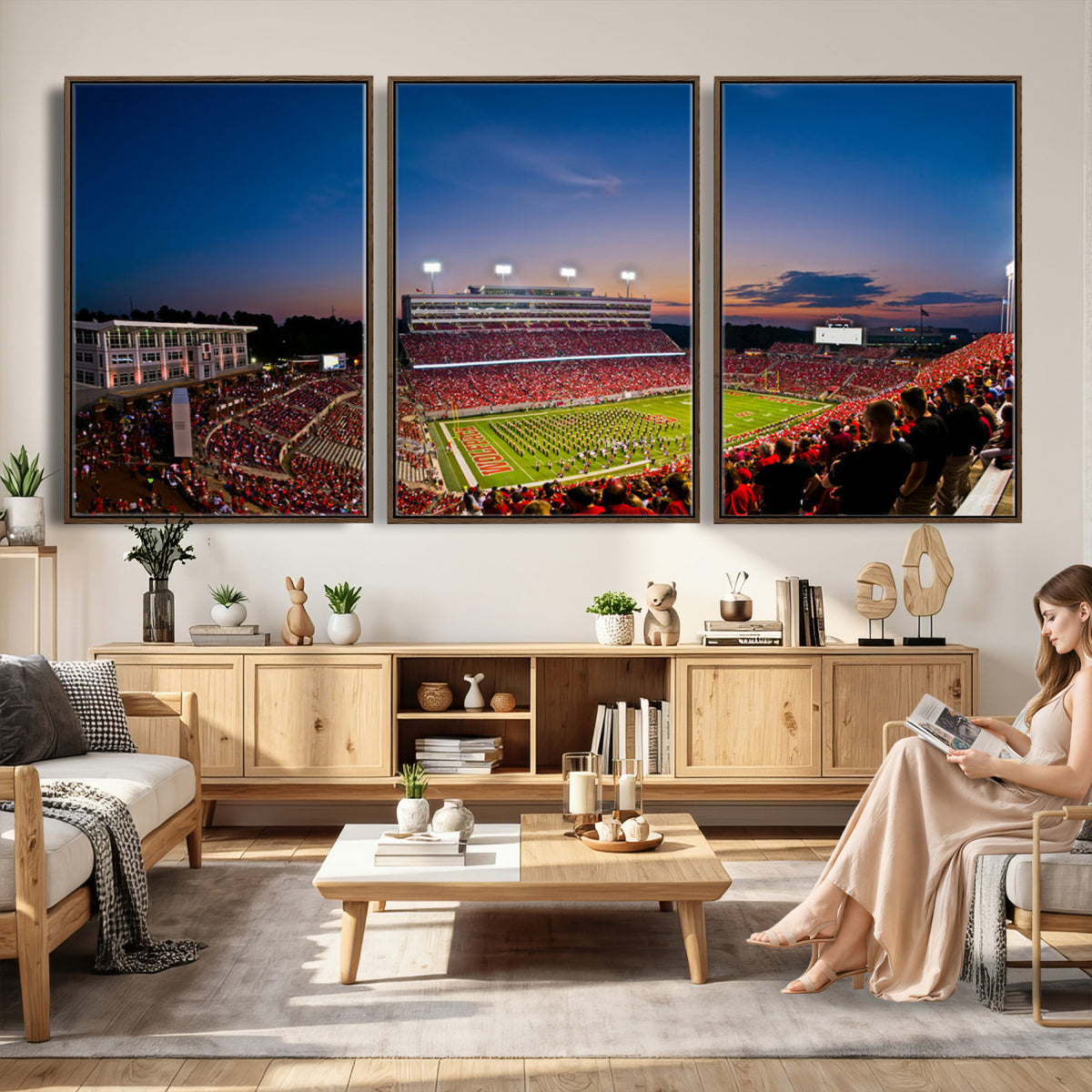 33313-MGV-CV-36X24 - NC State Wolfpack Football Team Print - Raleigh Carter-Finley Stadium Wall Art Canvas Print