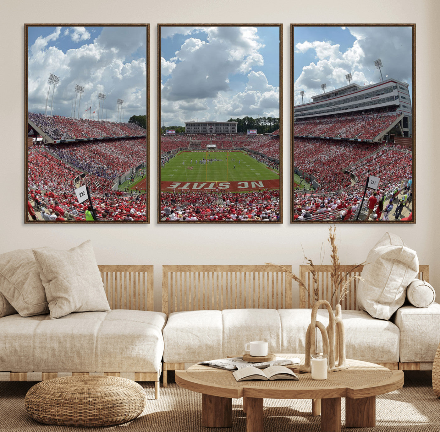 30640-MGV-FC-60X30-3P_Walnut-NC State Wolfpack Football Team Print Canvas- Raleigh Carter-Finley Stadium Wall Art Canvas Print