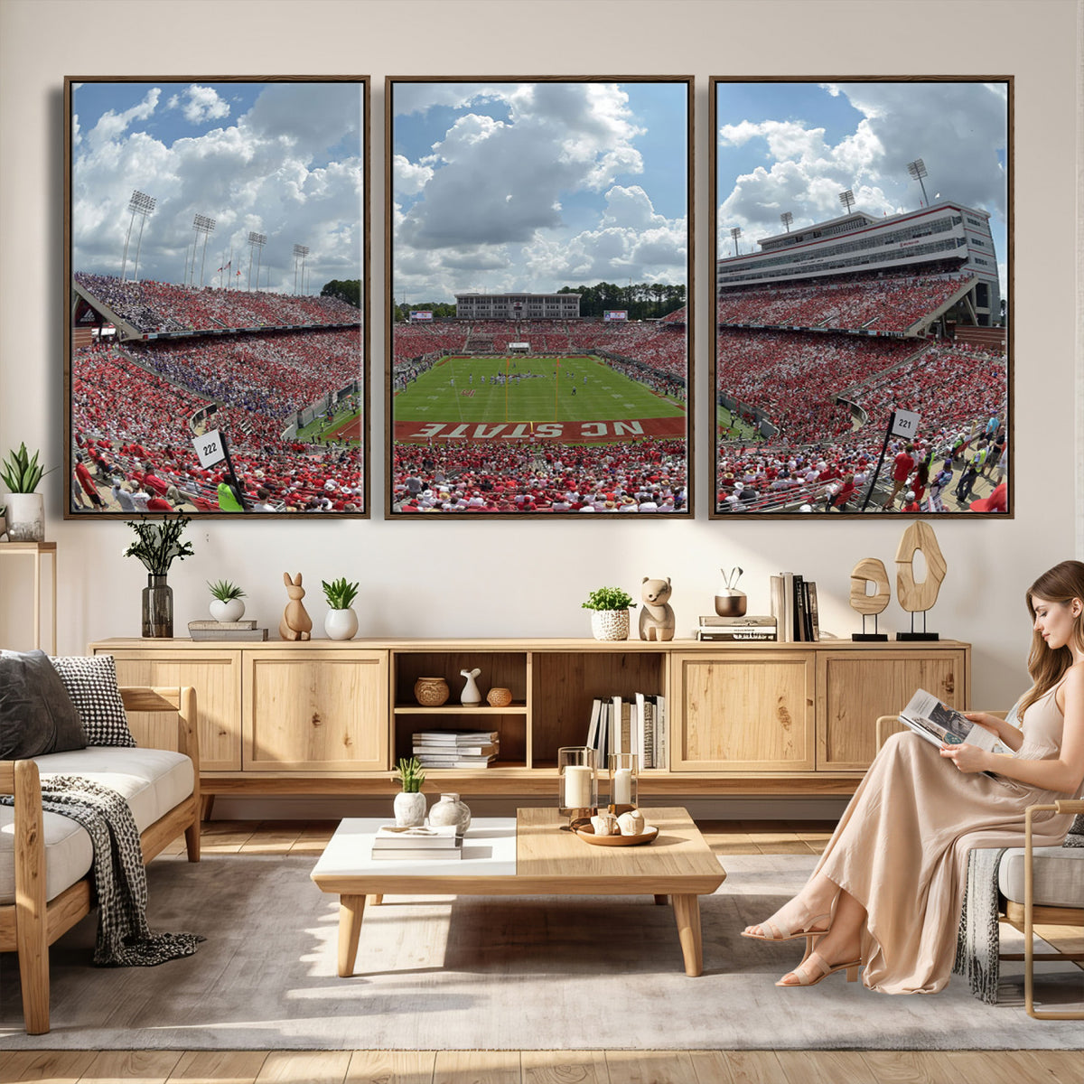 30640-MGV-CV-36X24 - NC State Wolfpack Football Team Print Canvas- Raleigh Carter-Finley Stadium Wall Art Canvas Print