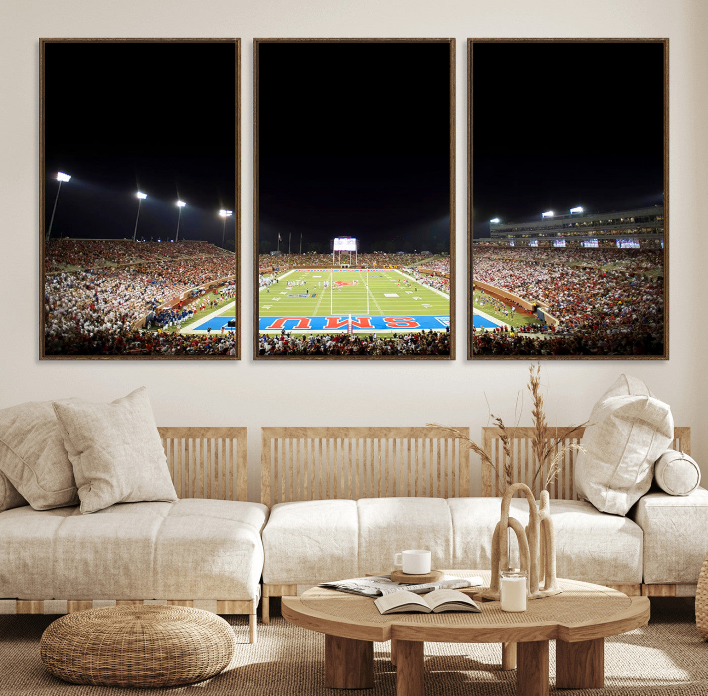 87912-MGV-FC-60X30-3P_Walnut-SMU Mustangs Football Team Print - Dallas Gerald J. Ford Stadium Wall Art Canvas Print