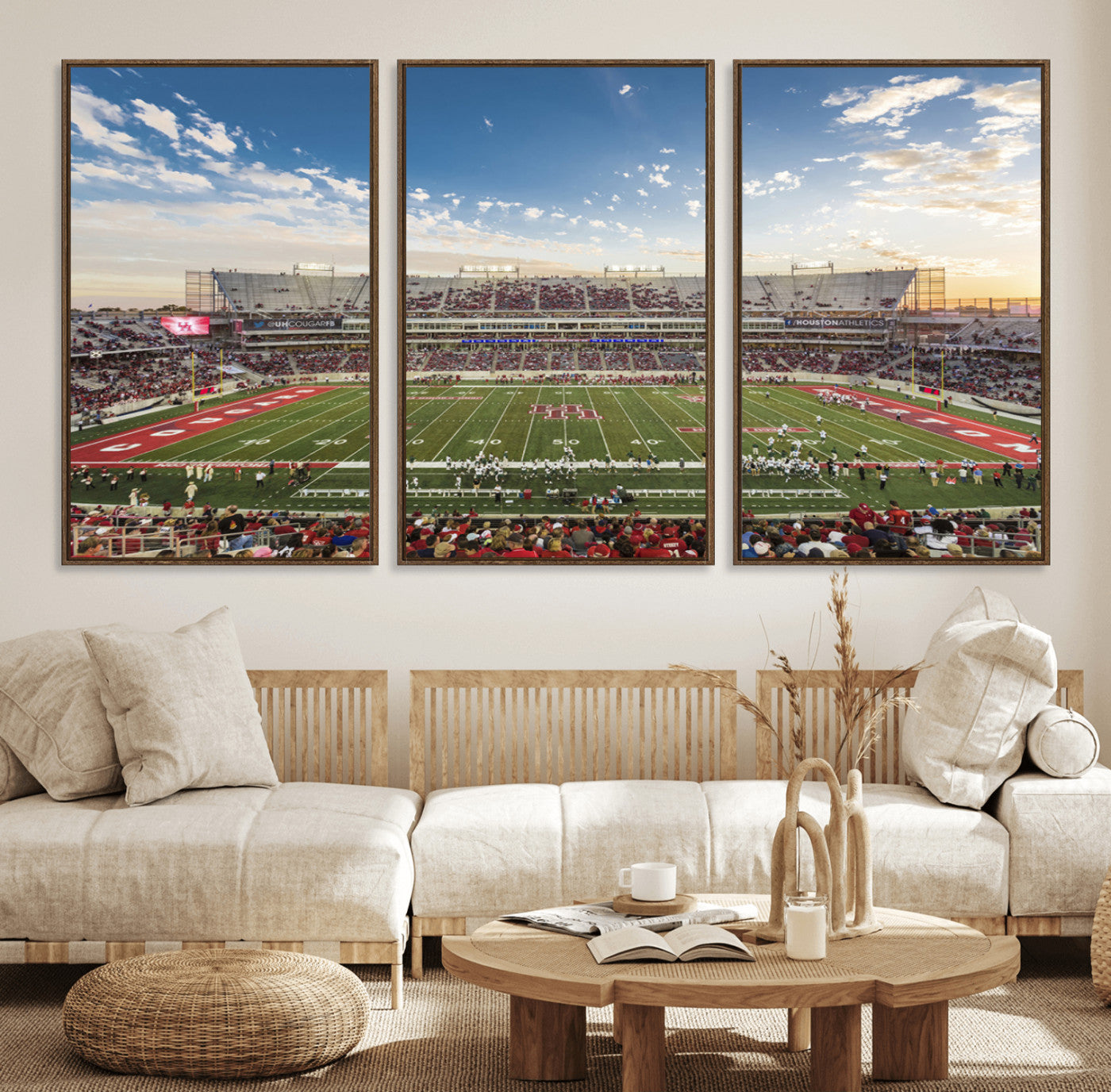 36612-MGV-FC-60X30-3P_Walnut-Framed Houston Cougars Football Team Print - Houston TDECU Stadium Wall Art Canvas Print