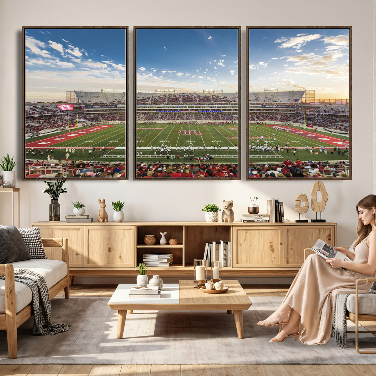 36612-MGV-CV-36X24 - Framed Houston Cougars Football Team Print - Houston TDECU Stadium Wall Art Canvas Print