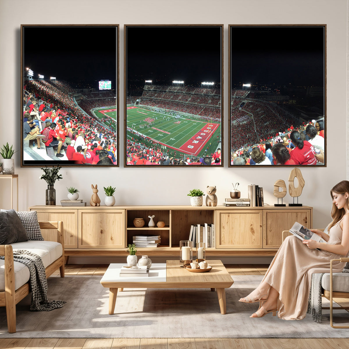 67036-MGV-CV-36X24 - Houston Cougars Football Team Print - Houston TDECU Stadium Wall Art Canvas Print