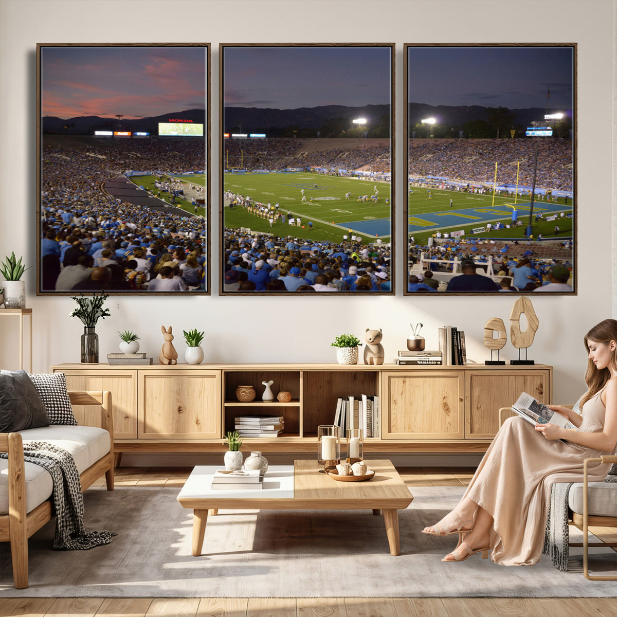 90359-MGV-CV-36X24 - UCLA Bruins Football Team Print - Pasadena Rose Bowl Stadium Wall Art Canvas Print