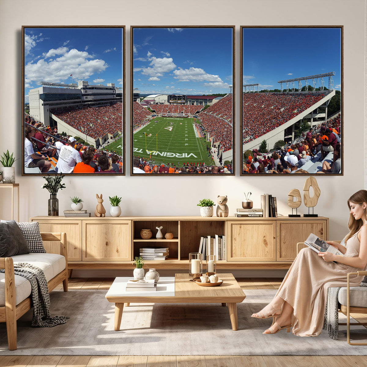 87769-MGV-CV-36X24 - Virginia Tech Hokies Football Team Print - Blacksburg Lane Stadium Wall Art Canvas Print