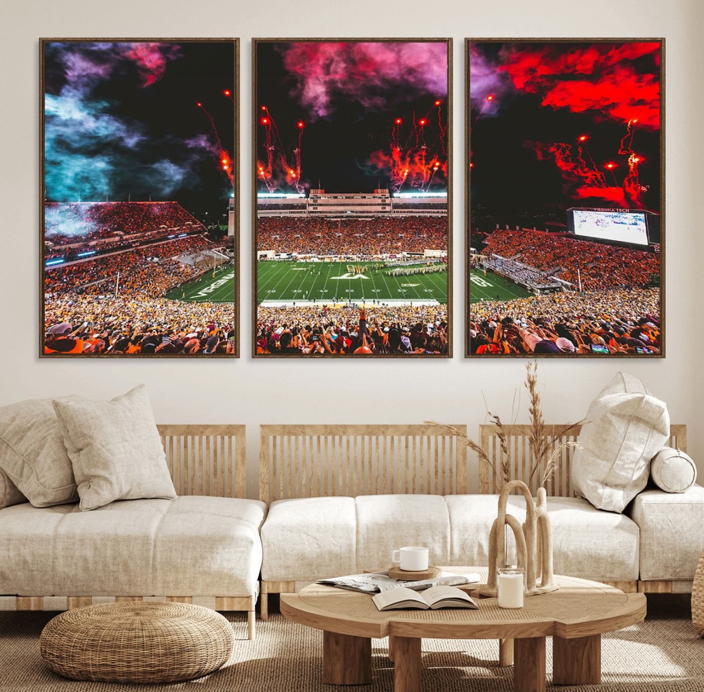 65761-MGV-FC-60X30-3P_Walnut-Virginia Tech Hokies Football Team Print - Blacksburg Lane Stadium Wall Art Canvas Print