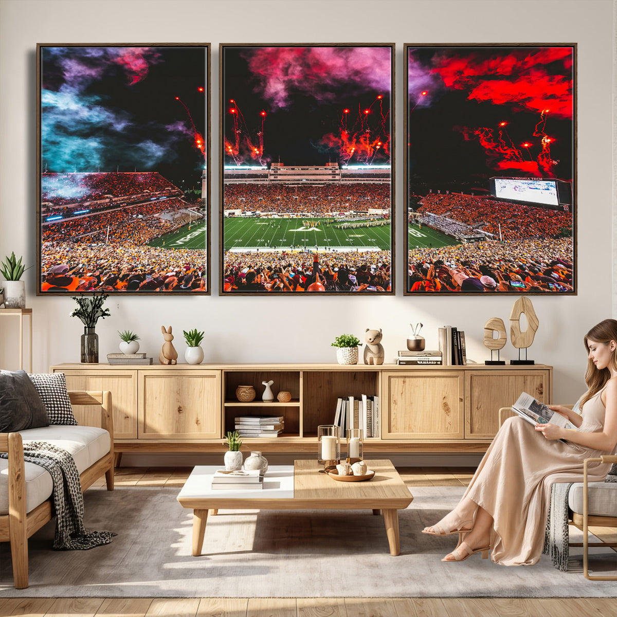 65761-MGV-CV-36X24 - Virginia Tech Hokies Football Team Print - Blacksburg Lane Stadium Wall Art Canvas Print