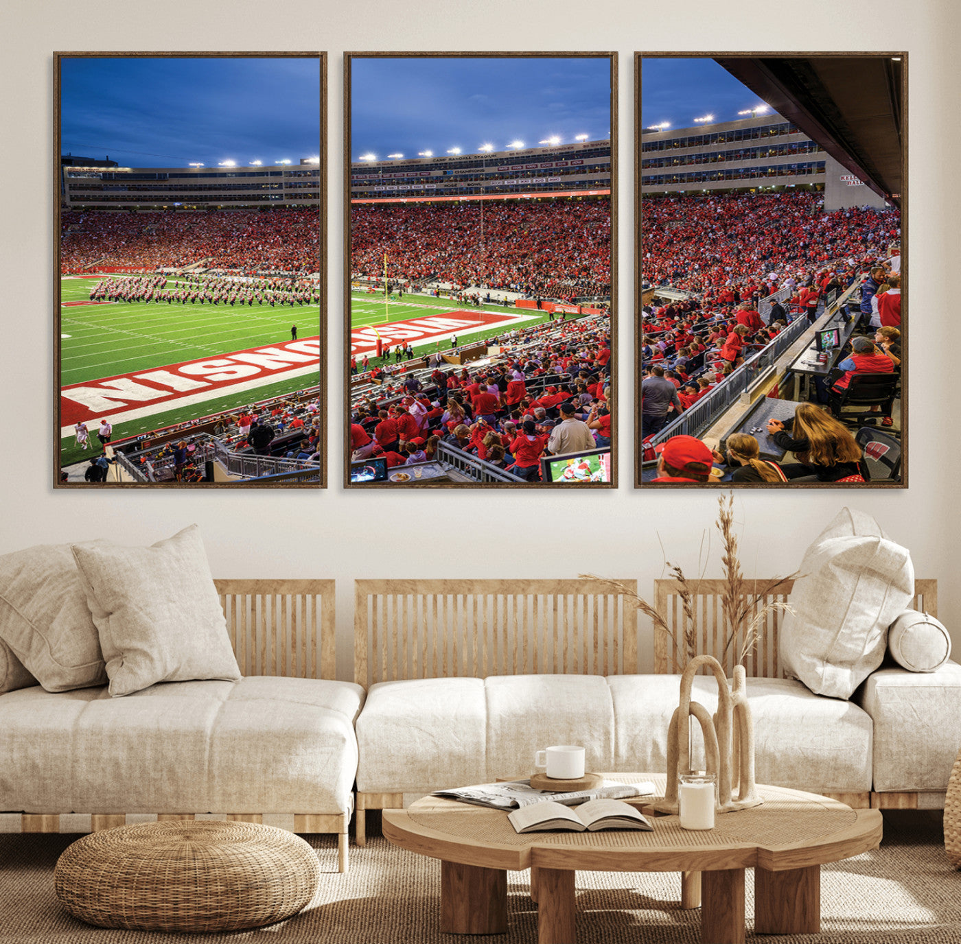 57601-MGV-FC-60X30-3P_Walnut-Wisconsin Badgers Football Team Print - Madison Camp Randall Stadium Wall Art, Wisconsin Badgers