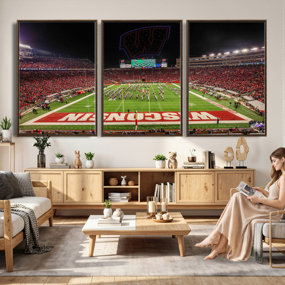 34125-MGV-CV-36X24 - Wisconsin Badgers Football Team Print Canvas- Madison Camp Randall Stadium Wall Art Canvas Print
