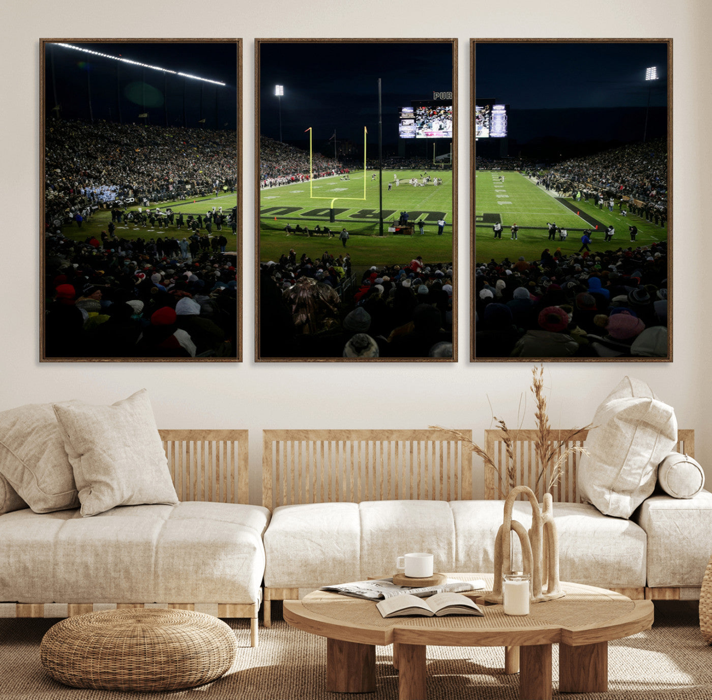 60140-MGV-FC-60X30-3P_Walnut-Purdue Boilermakers Football Team Print - West Lafayette Ross–Ade Stadium Wall Art Canvas Print