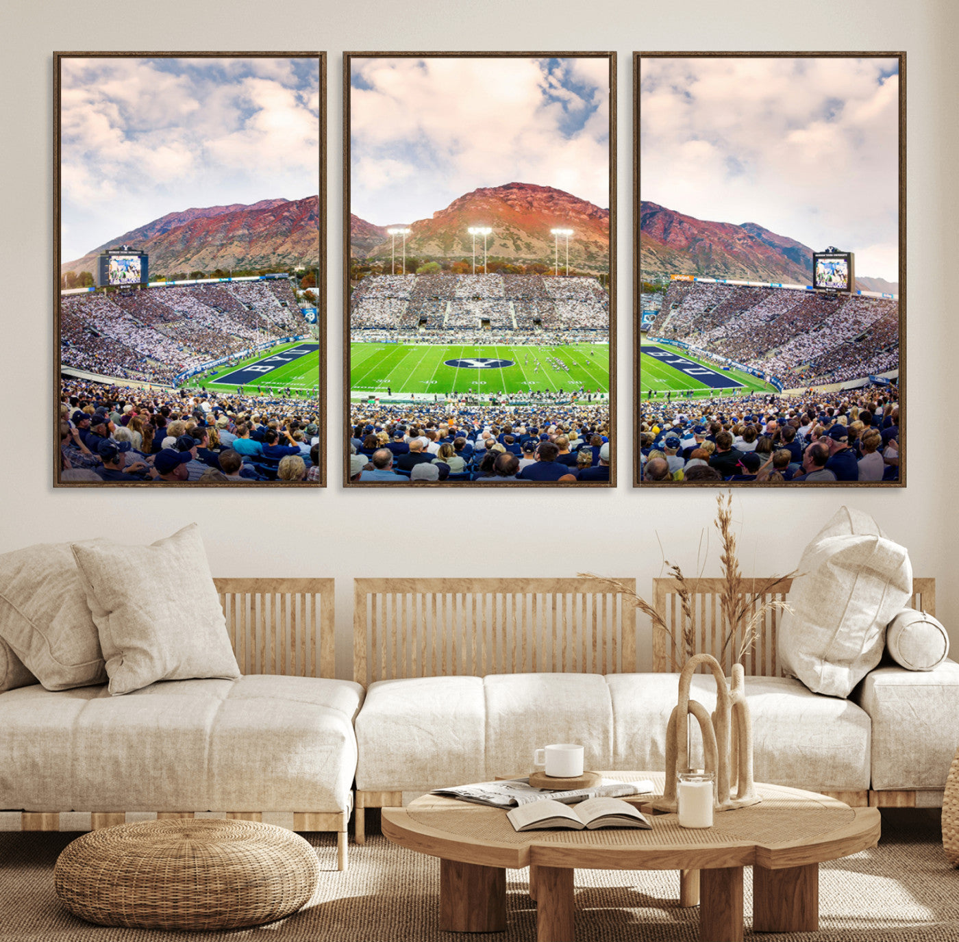 85734-MGV-CV-36X24-Brigham Young University Cougars Football Team Print - Provo LaVell Edwards Stadium Wall Art Canvas