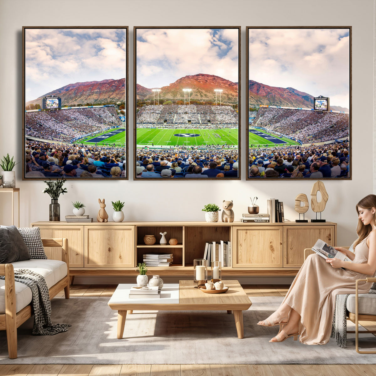 85734-MGV-CV-36X24 - Brigham Young University Cougars Football Team Print - Provo LaVell Edwards Stadium Wall Art Canvas