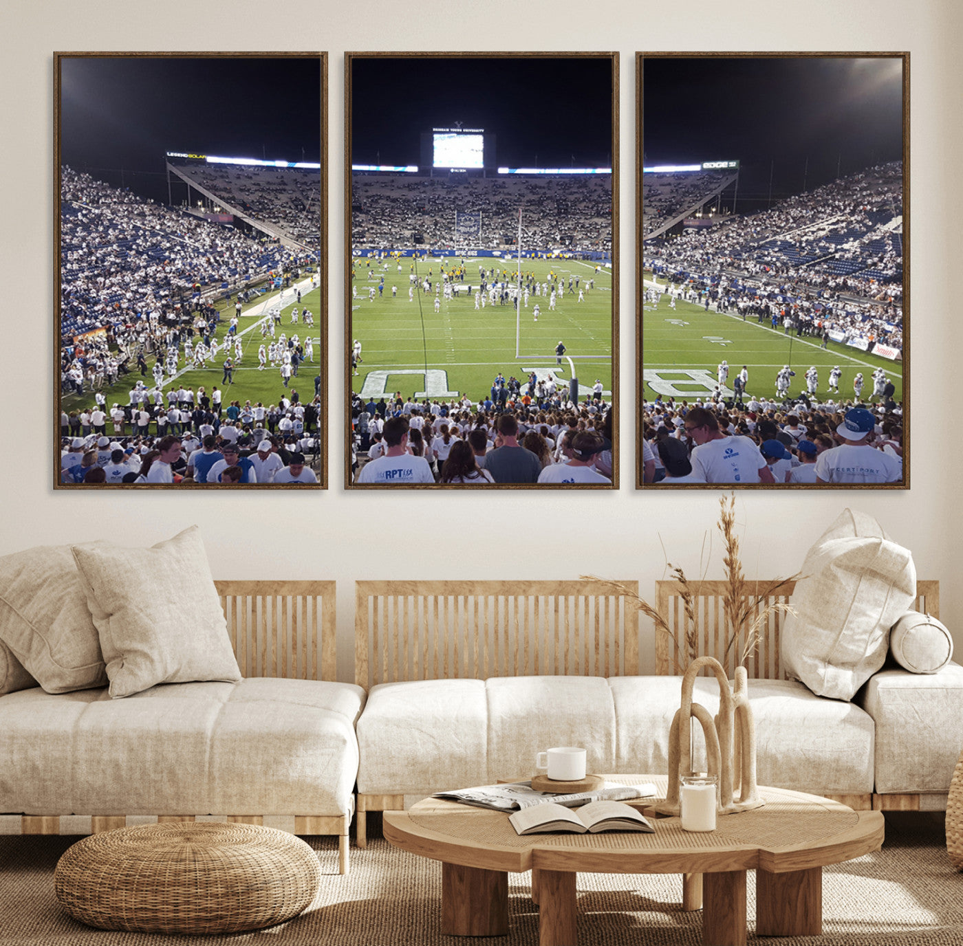 65036-MGV-FC-60X30-3P_Walnut-Brigham Young University Cougars Football Print Canvas - Provo LaVell Edwards Stadium Wall Art