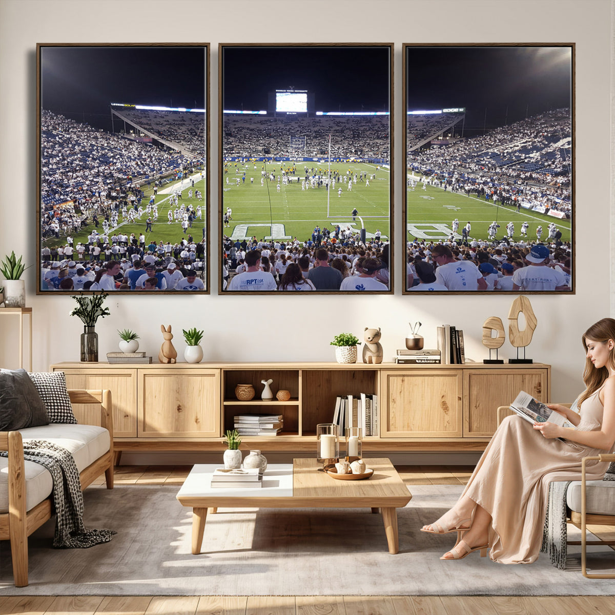 65036-MGV-CV-36X24 - Brigham Young University Cougars Football Print Canvas - Provo LaVell Edwards Stadium Wall Art
