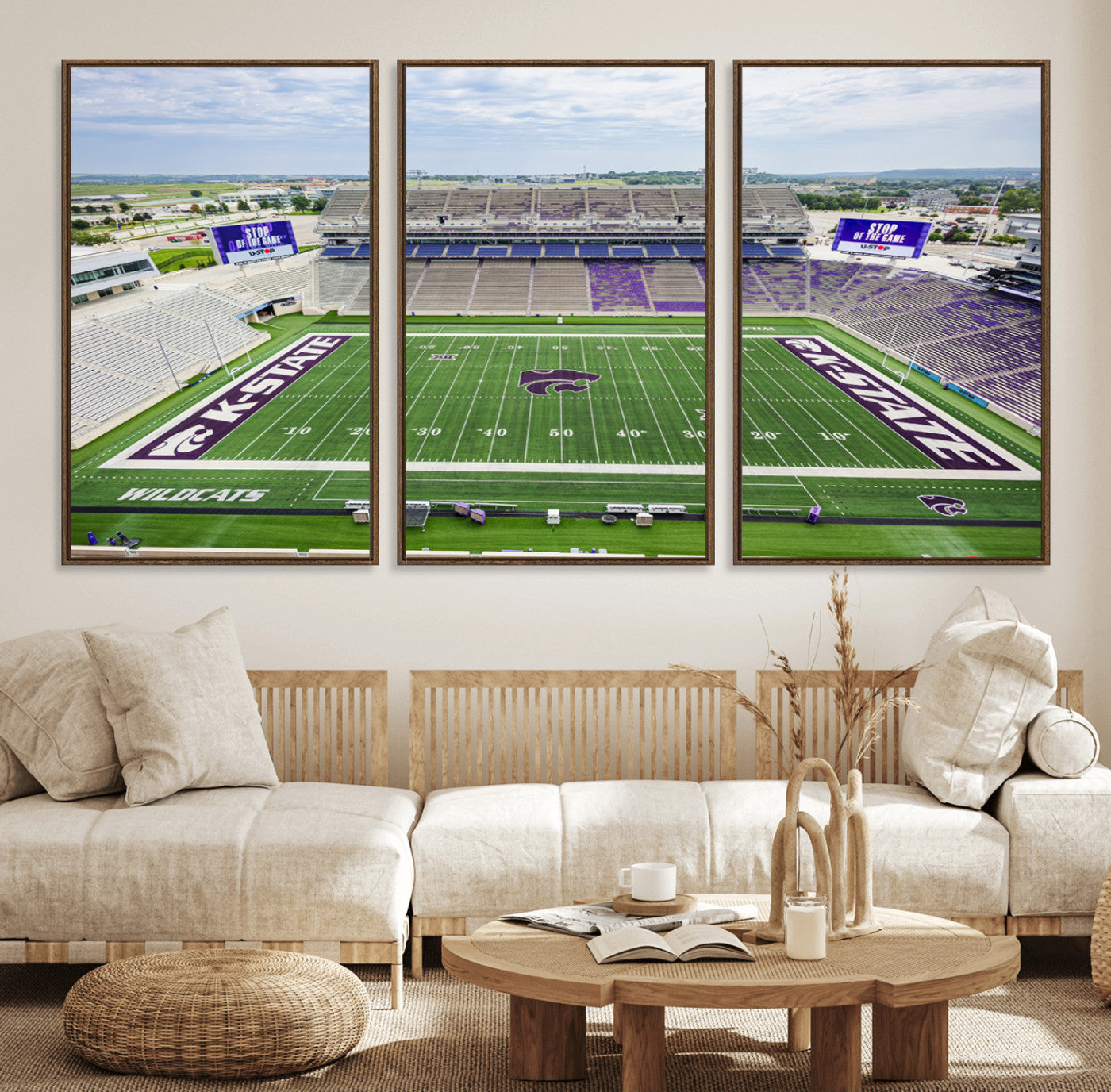 29452-MGV-FC-60X30-3P_Walnut-KState Wildcats Football Team Print - Manhattan Bill Snyder Family Football Stadium Wall Art Canvas