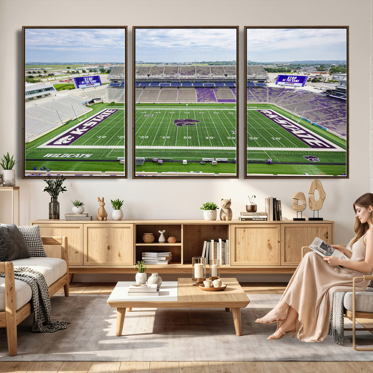 29452-MGV-CV-36X24 - KState Wildcats Football Team Print - Manhattan Bill Snyder Family Football Stadium Wall Art Canvas