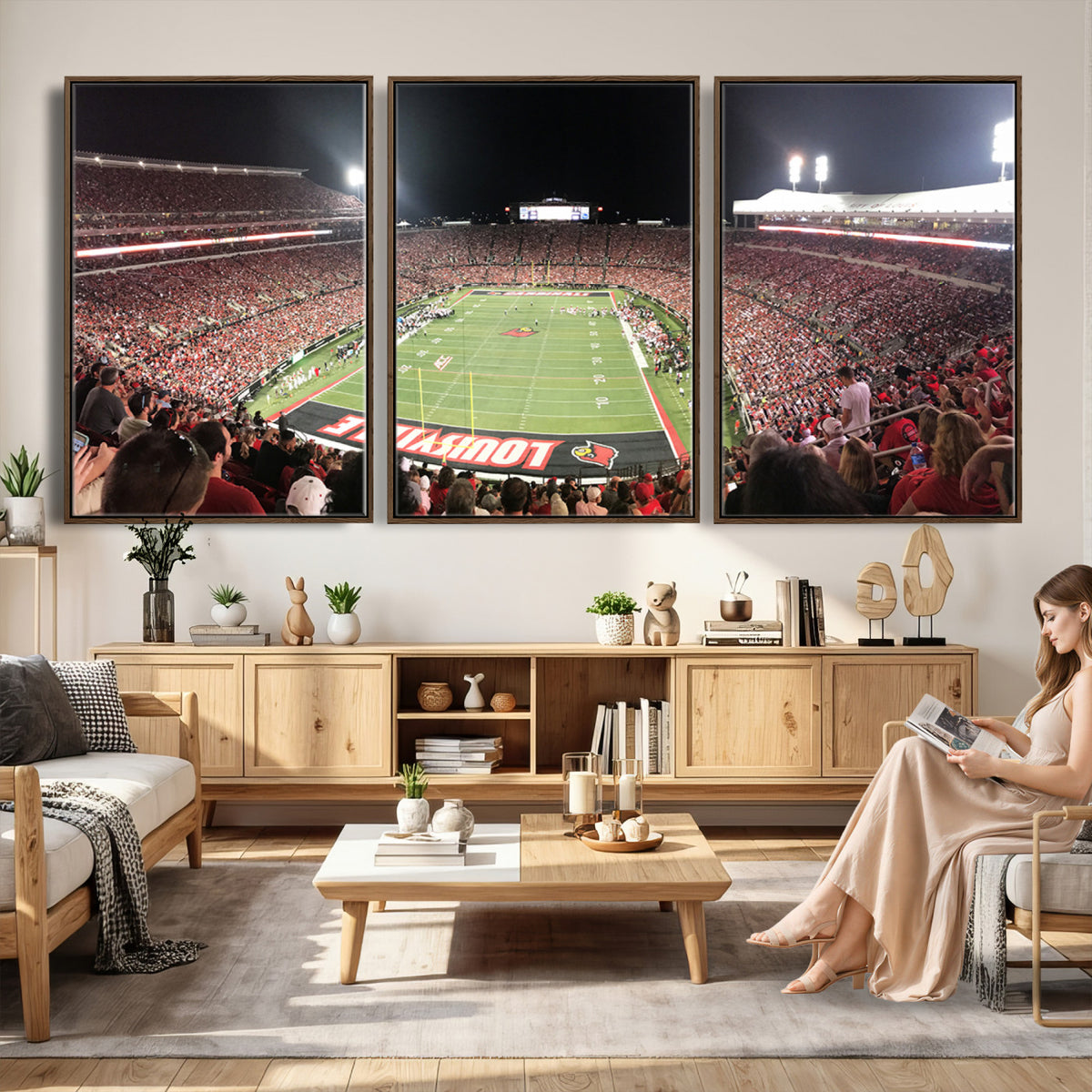 52267-MGV-CV-36X24 - University of Louisville Cardinals Football Team Print - Louisville Cardinal Stadium Wall Art Canvas