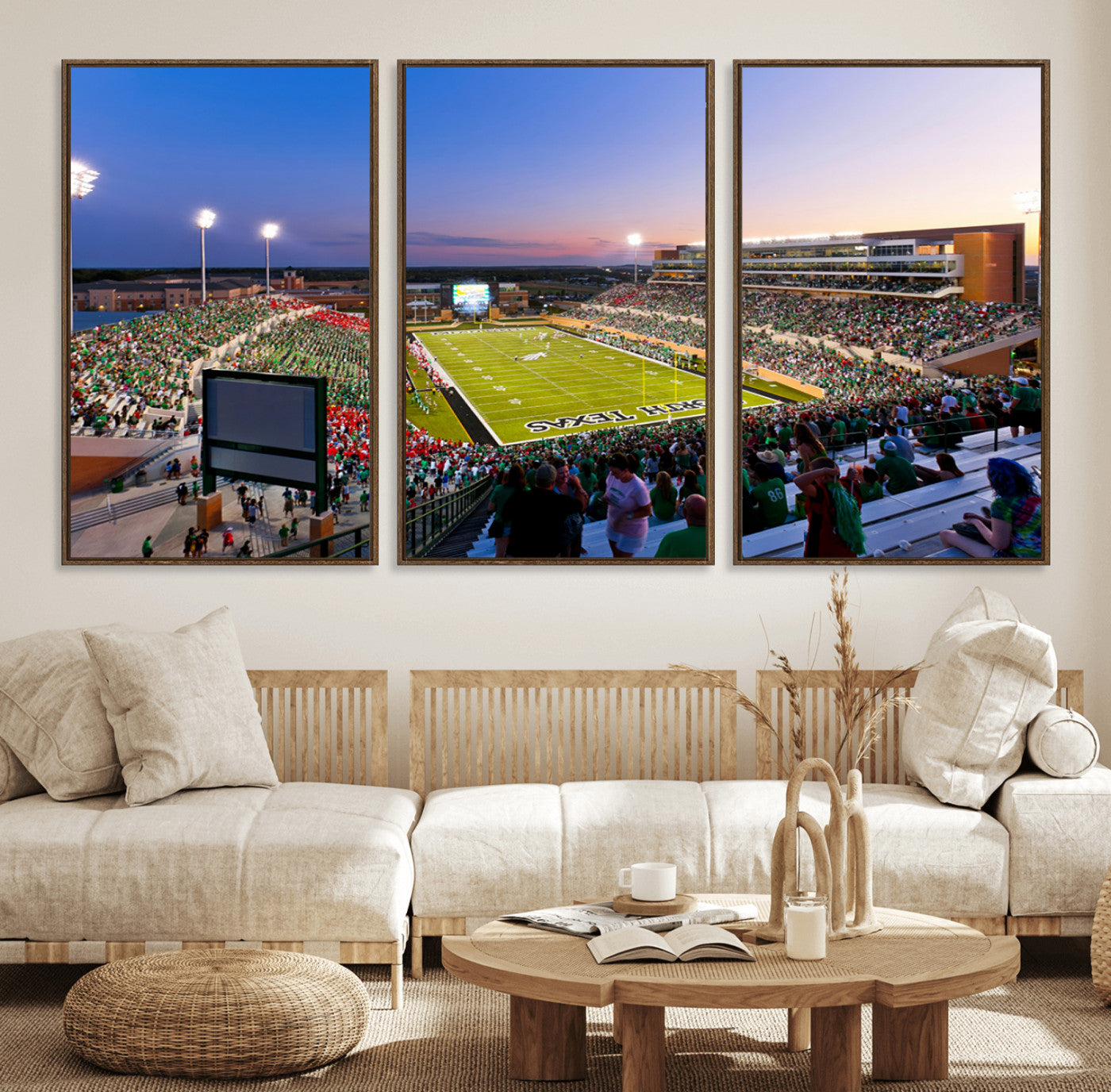 25916-MGV-FC-60X30-3P_Walnut-University of North Texas Mean Green Football Team Print - Denton DATCU Stadium Canvas Print Wall