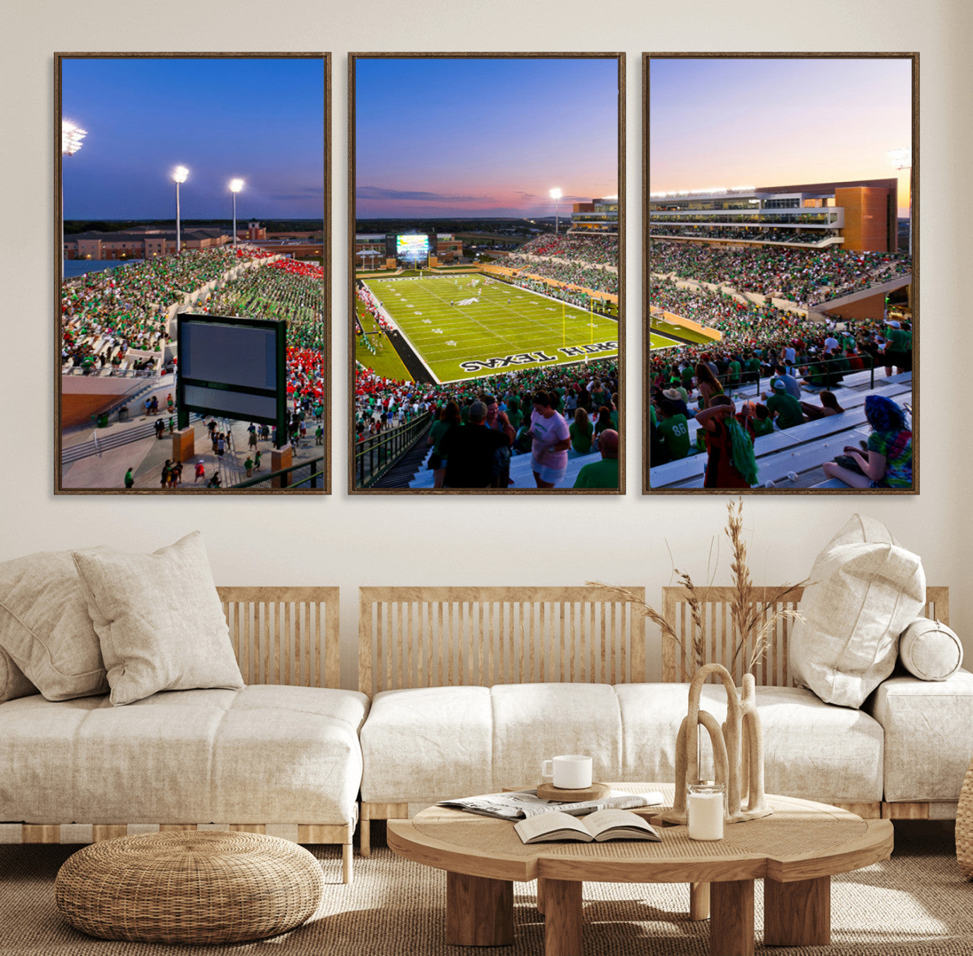 81582-MGV-FC-60X30-3P_Walnut-University of North Texas Mean Green Football Team Print - Denton DATCU Stadium Wall Art Canvas