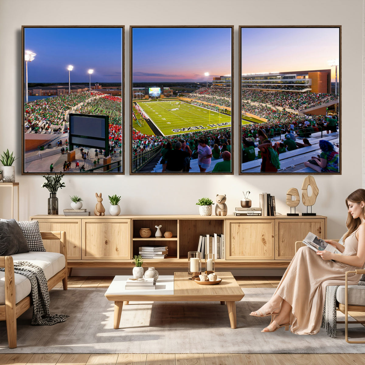 81582-MGV-CV-36X24 - University of North Texas Mean Green Football Team Print - Denton DATCU Stadium Wall Art Canvas