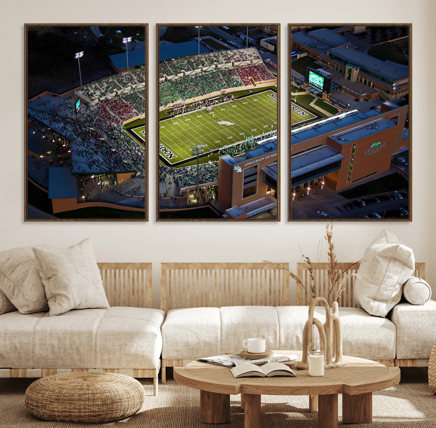 46167-MGV-FC-60X30-3P_Walnut-University of North Texas Mean Green Football Artwork, Football Team Print - Denton DATCU Stadium