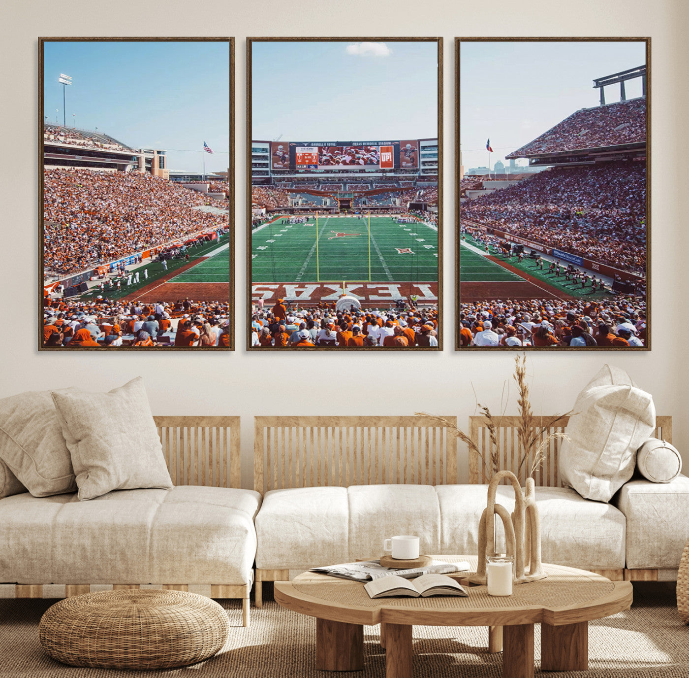 14826-MGV-FC-60X30-3P_Walnut-Framed Texas Memorial Stadium Canvas, University of Texas Longhorns Football Team Print - Austin