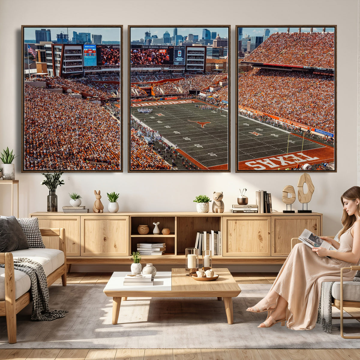 92103-MGV-CV-36X24 - University of Texas Longhorns Football Team Print - Austin Darrell K Royal-Texas Memorial Stadium