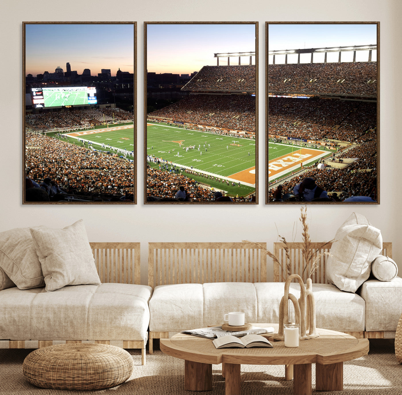 11455-MGV-FC-60X30-3P_Walnut-Darrell K Royal-Texas Memorial Stadium Canvas Wall Art - Texas Longhorns Football Match