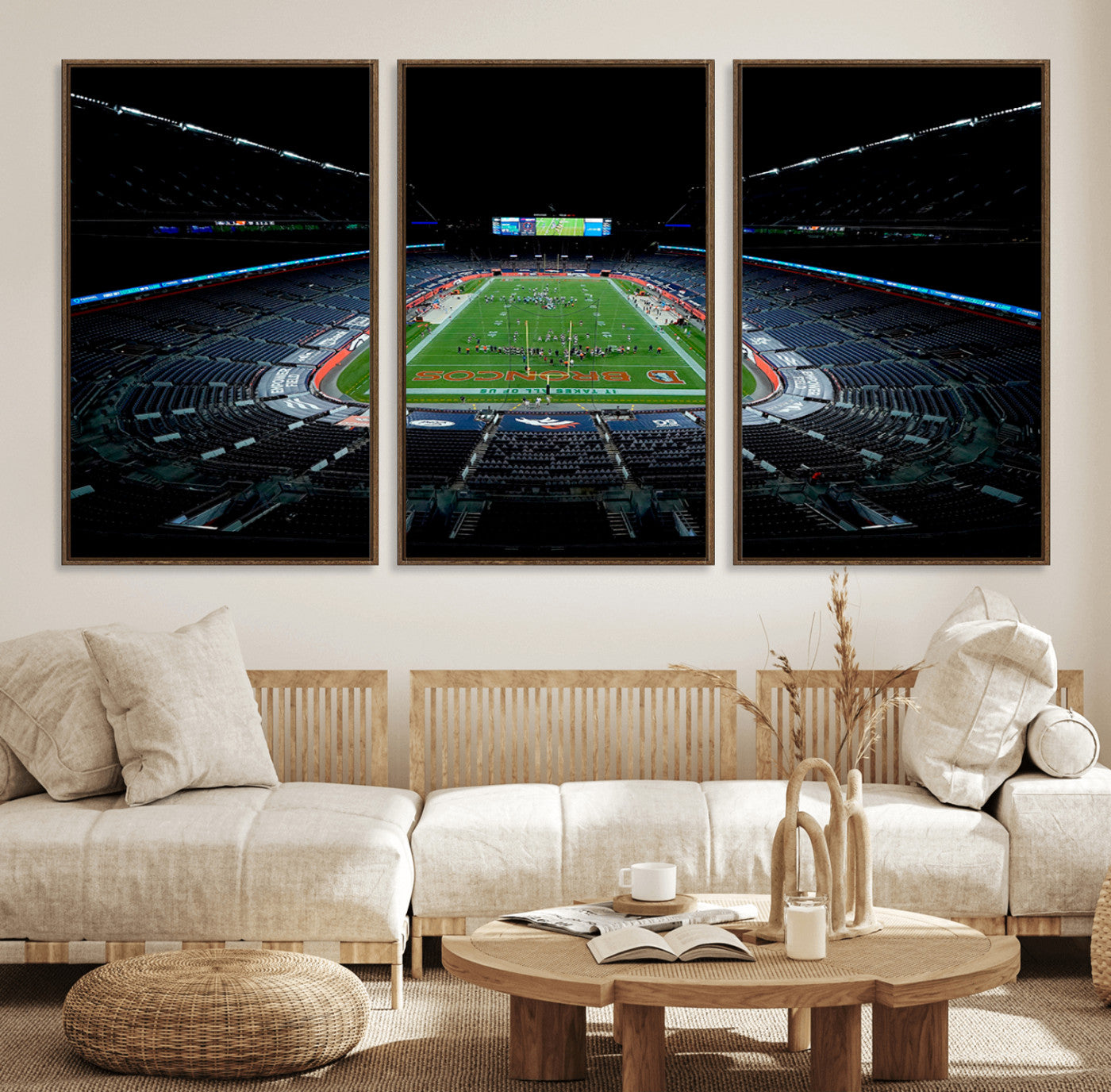 14797-MGV-FC-60X30-3P_Walnut-Denver Broncos Football Team Print Canvas- Denver Empower Field at Mile High Stadium Wall Art Canvas